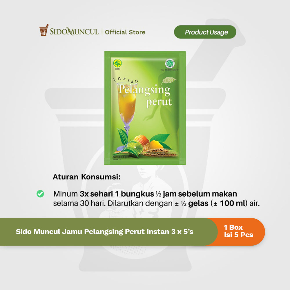 SIDOMUNCUL, BUNDLE Jamu Instan Pelangsing Perut, 3 pack x 5 sachet x 14 g per box - Membantu : Mengurangi Lemak Tubuh, Melancarkan Buang Air Besar(SG)
