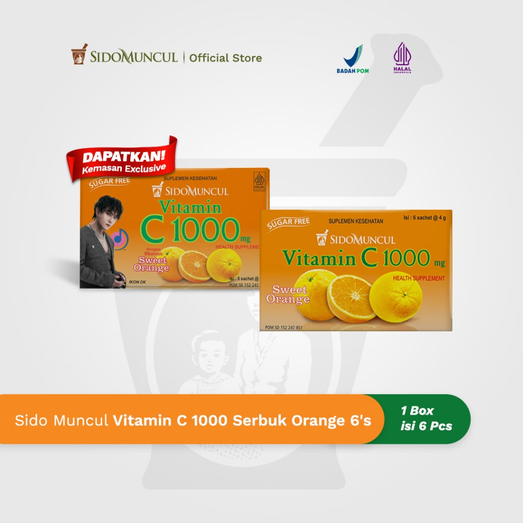 Sido Muncul Vitamin C 1000 Serbuk/Powder 1 box with 6 sachets x 4 gram - Jaga Daya Tahan Tubuh (SG)