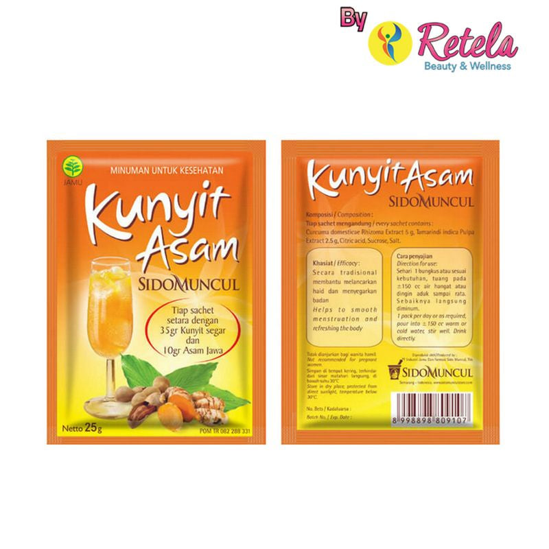SIDOMUNCUL Kunyit Asam atau Kunyit Asam Sirih+Madu, 5 sachet x 25 g per box - Mengurangi Bau Badan dan Memperlancar Haid (SG)