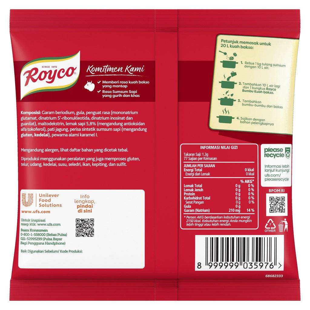 Royco Bumbu Kuah Bakso / Royco Seasoning | Indonesian Seasoning | Sachet 1 x 100gr (SG)
