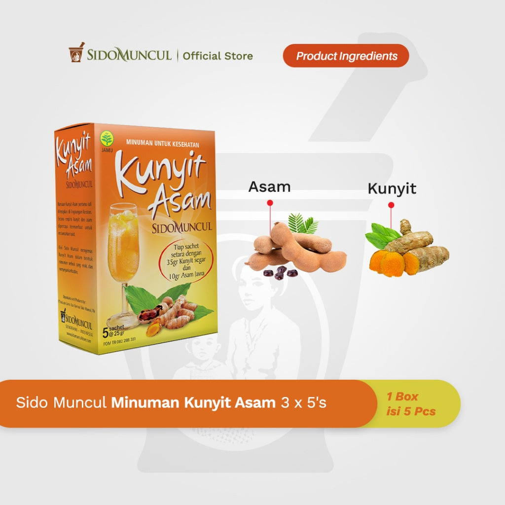 SIDOMUNCUL Minuman Kunyit Asam - BUNDLE of 3 boxes x 5 sachet x 25 g per box - Membantu Melancarkan Haid  (SG)