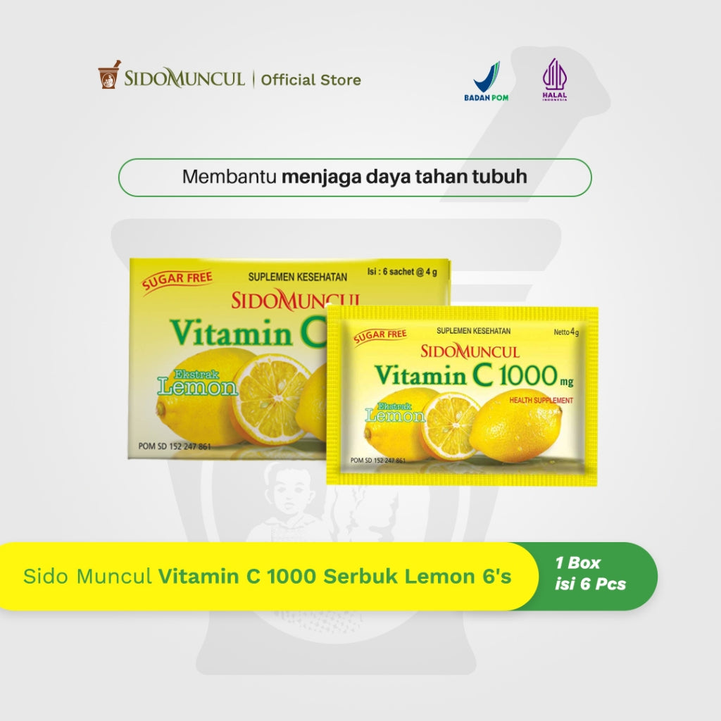 Sido Muncul Vitamin C 1000 Serbuk/Powder 1 box with 6 sachets x 4 gram - Jaga Daya Tahan Tubuh (SG)