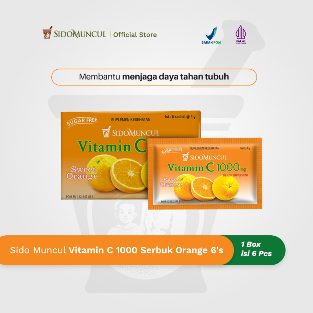 Sido Muncul Vitamin C 1000 Serbuk/Powder 1 box with 6 sachets x 4 gram - Jaga Daya Tahan Tubuh (SG)