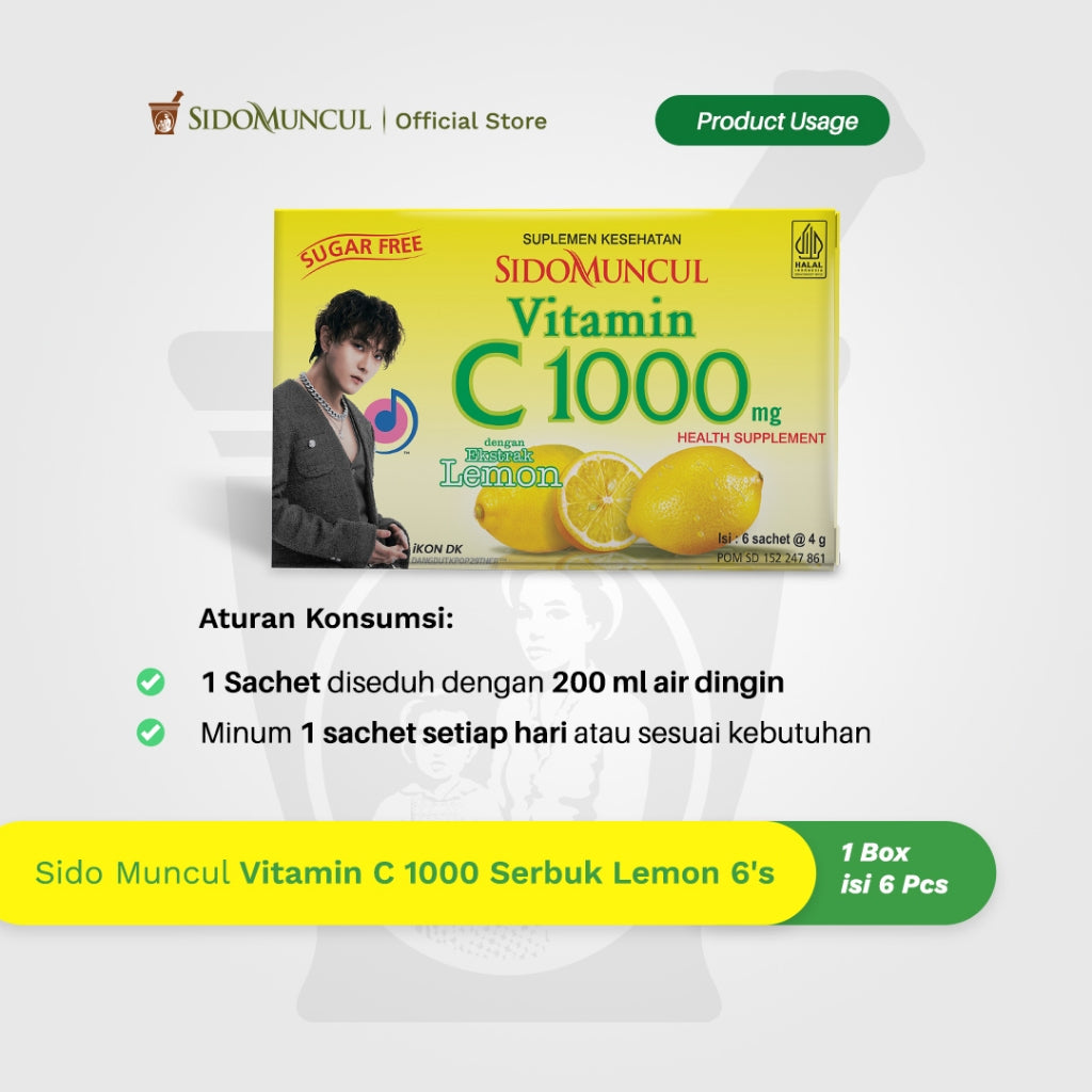 Sido Muncul Vitamin C 1000 Serbuk/Powder 1 box with 6 sachets x 4 gram - Jaga Daya Tahan Tubuh (SG)