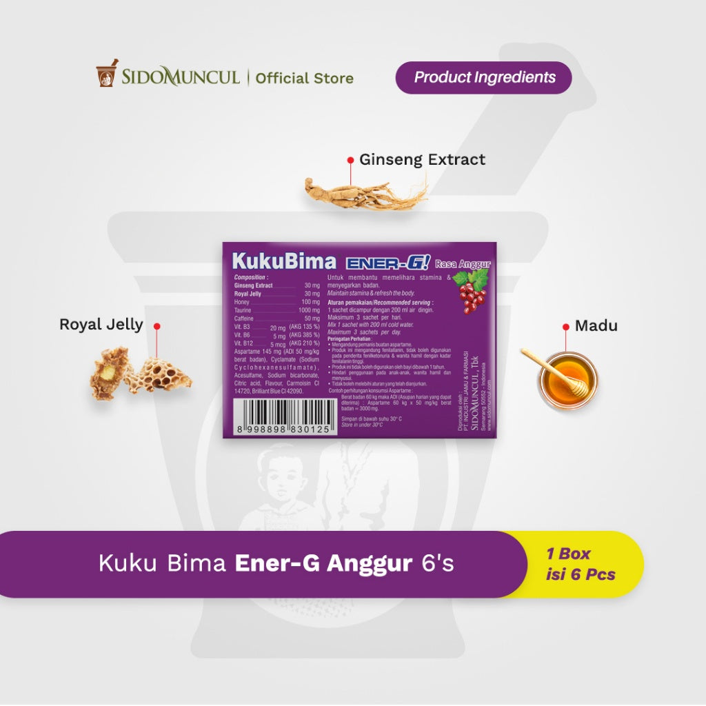 SIDOMUNCUL, Kuku Bima Ener-G , 6 sachet x 4 g per box - Minuman Berenergi Penambah Stamina (SG)