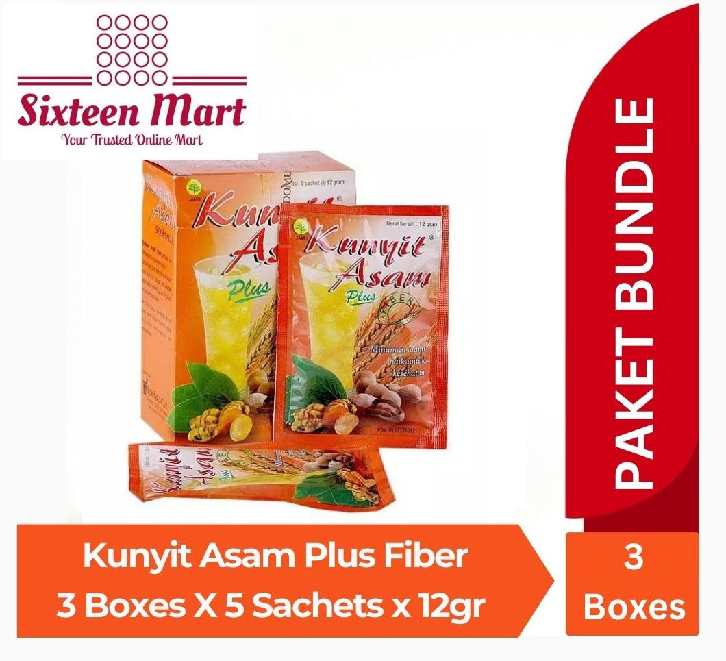 SIDOMUNCUL Minuman Kunyit Asam PLUS FIBER - BUNDLE of 3 boxes x 5 sachet x 12 gr per box - Membantu Melancarkan Haid dan Melancarkan BAB