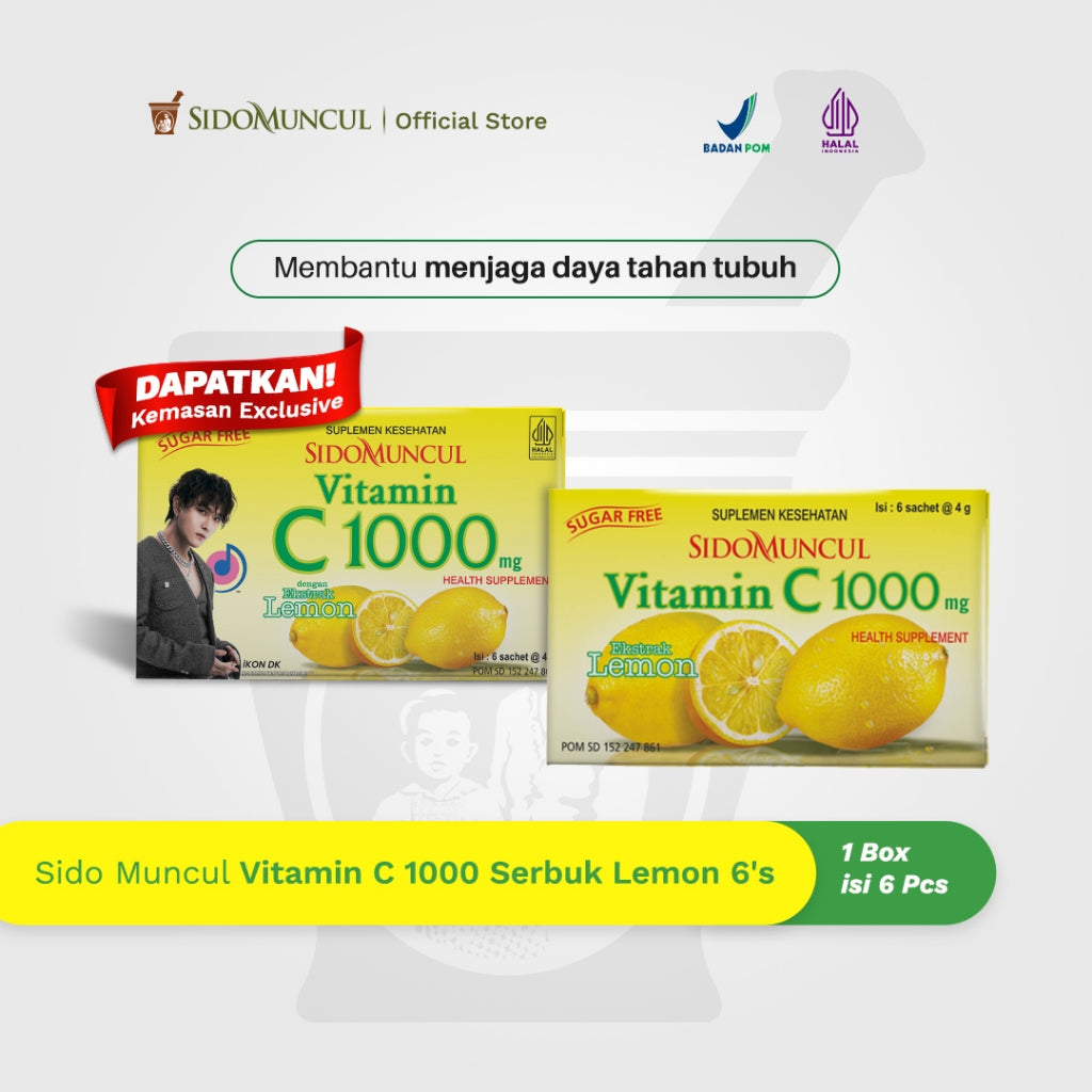 Sido Muncul Vitamin C 1000 Serbuk/Powder 1 box with 6 sachets x 4 gram - Jaga Daya Tahan Tubuh (SG)