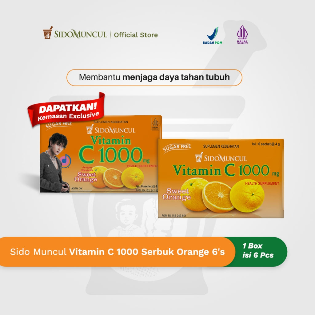 Sido Muncul Vitamin C 1000 Serbuk/Powder 1 box with 6 sachets x 4 gram - Jaga Daya Tahan Tubuh (SG)
