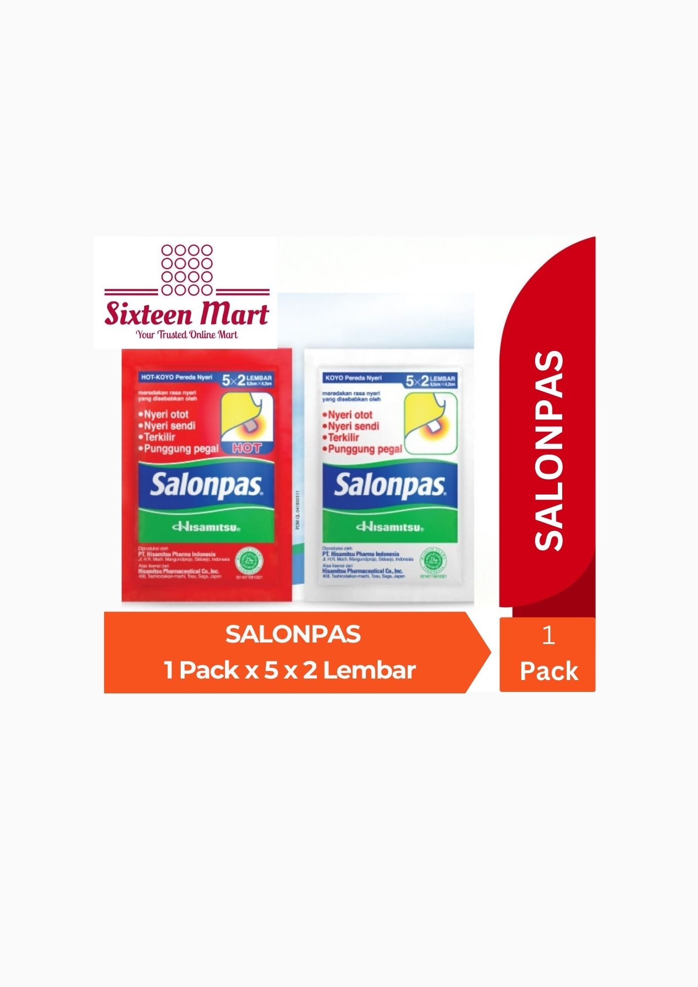 SALONPAS 5 X 2 LEMBAR - Pain Relieving Patch - Koyo Pereda Nyeri isi 10 (SG)