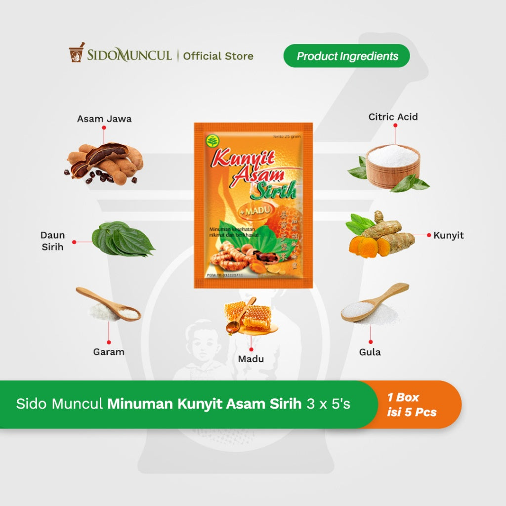 SIDOMUNCUL Minuman Kunyit Asam Sirih - BUNDLE of 3 boxes x 5 sachet x 25 g per box - Mengurangi Bau Badan (SG)