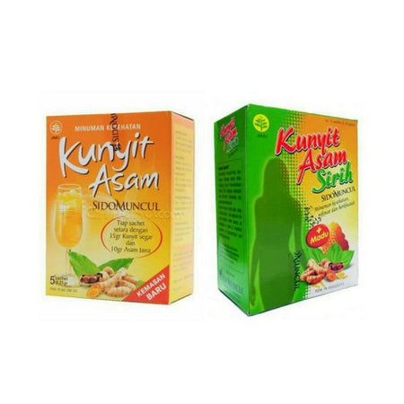 SIDOMUNCUL Kunyit Asam atau Kunyit Asam Sirih+Madu, 5 sachet x 25 g per box - Mengurangi Bau Badan dan Memperlancar Haid  (SG)