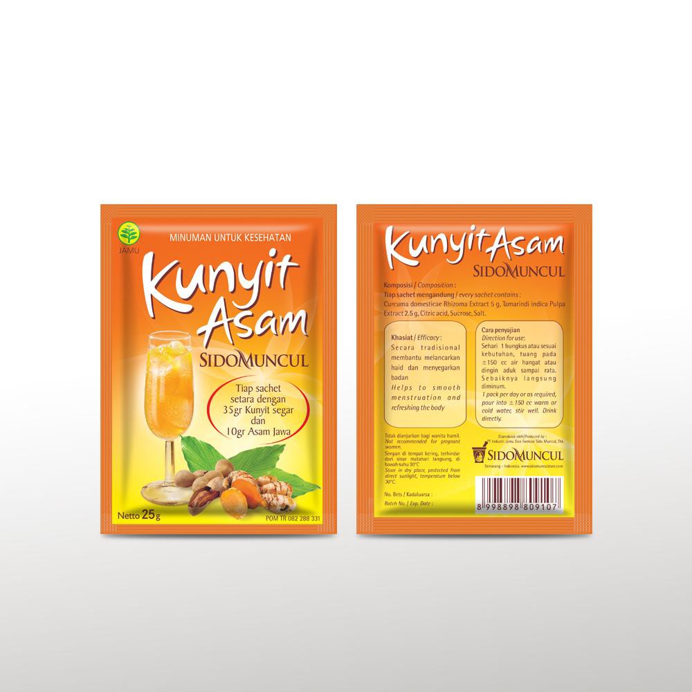 SIDOMUNCUL Kunyit Asam atau Kunyit Asam Sirih+Madu, 5 sachet x 25 g per box - Mengurangi Bau Badan dan Memperlancar Haid  (SG)