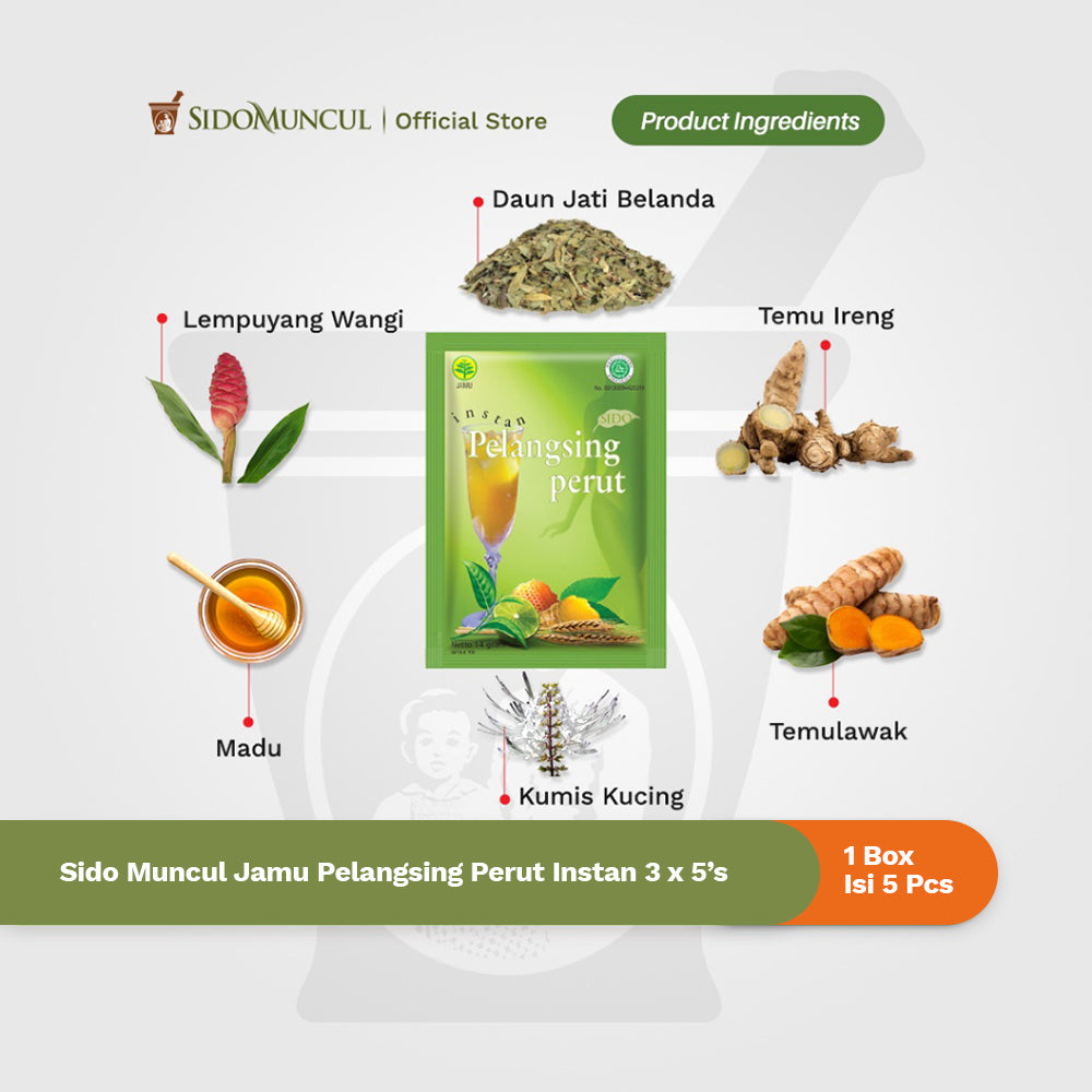 SIDOMUNCUL, BUNDLE Jamu Instan Pelangsing Perut, 3 pack x 5 sachet x 14 g per box - Membantu : Mengurangi Lemak Tubuh, Melancarkan Buang Air Besar(SG)
