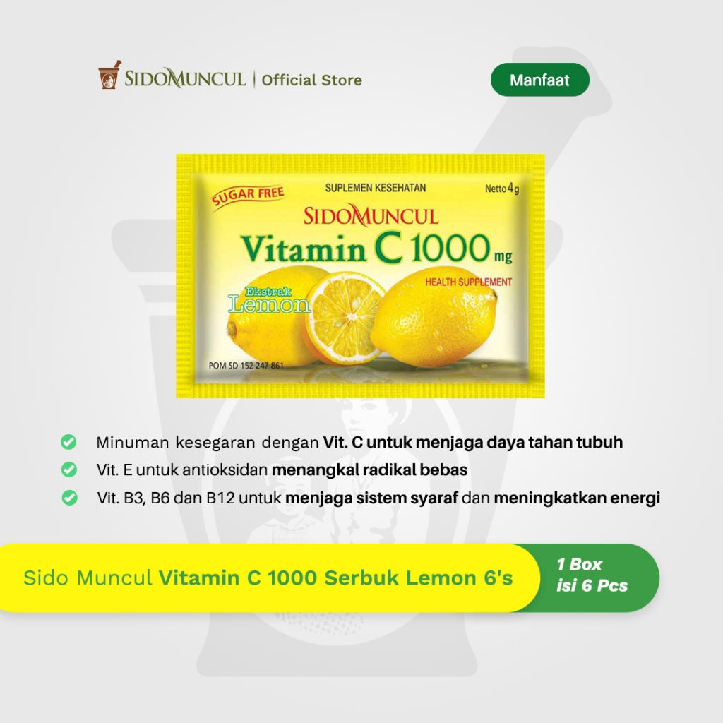 Sido Muncul Vitamin C 1000 Serbuk/Powder 1 box with 6 sachets x 4 gram - Jaga Daya Tahan Tubuh (SG)
