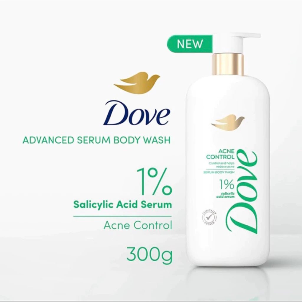 Dove Advance Serum Body Wash 300 g 4% Vitality Renewal | Acne Control | Even Tone Radiance | Glow Recharge (SG)
