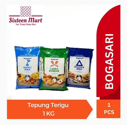 BOGASARI Tepung Terigu Segitiga Biru, Kunci Biru, Cakra Kembar 1 KG (SG)