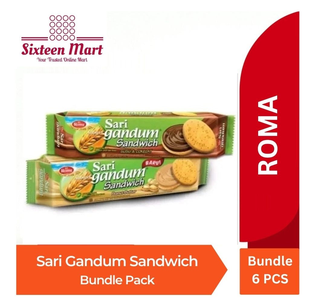 Bundle ROMA Sari Gandum Sandwich Biskuit per PACK contain 6 pcs (SG)