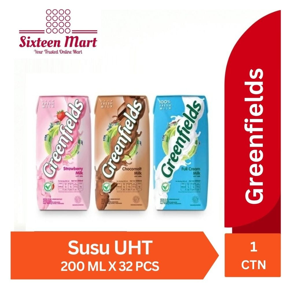 Greenfields Susu UHT 200ml Full Cream, Chocolate, Strawberry BUNDLE 1 CTN (SG)