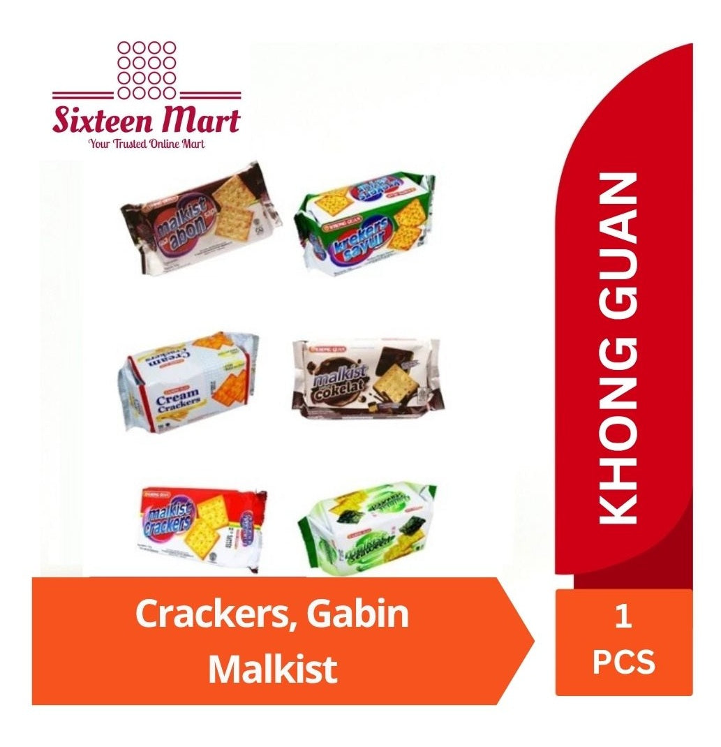 Khong Guan Cream Crackers | Gabin Choco | Malkist Abon Sapi, Salut Cokelat, Krekers Sayur, Rasa Kelapa, Seaweed Rumput Laut 135gr (SG)