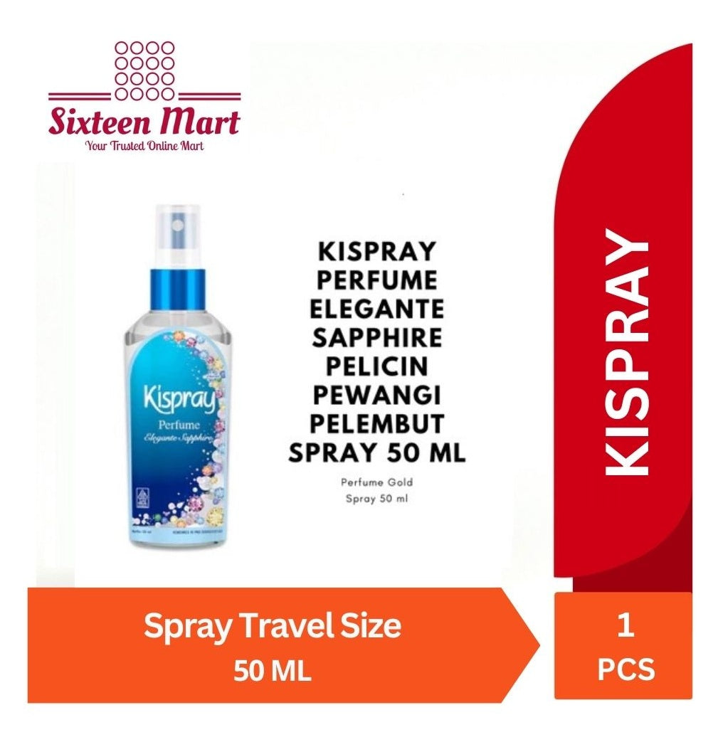 KISPRAY Perfume Elegante Sapphire Spray 50ml – Pelicin Setrika Pewangi & Pelembut Pakaian Travel Size (SG)
