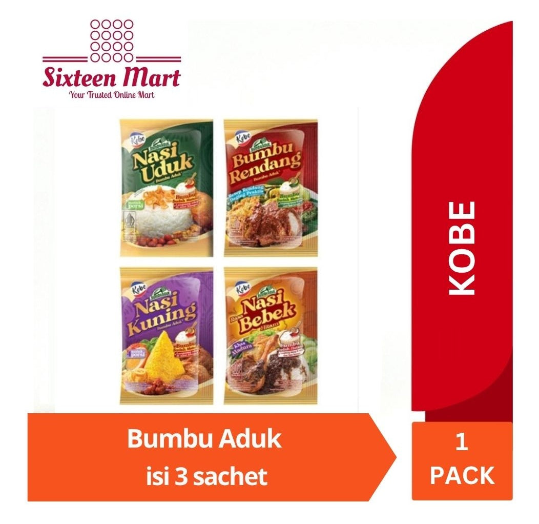 KOBE Bumbu Instan tinggal Aduk isi 3 sachet Rendang Nasi Kuning Nasi Uduk (SG)