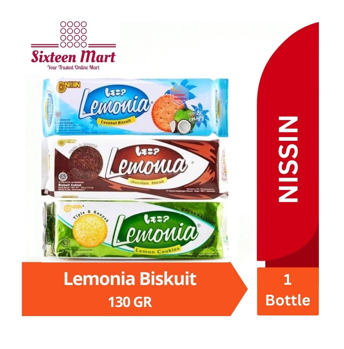 Nissin LEMONIA Biskuit Lemon Coconut Chocolate Cookies 130 Gr (SG)