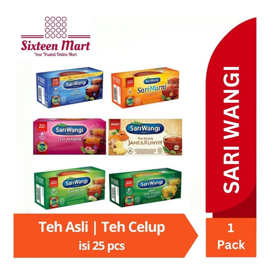SARI WANGI Teh Celup Asli Original | Melati | Mawar | Jahe & Kunyit | Kurma & Madu | Sari Murni per box 25 teabags (SG)
