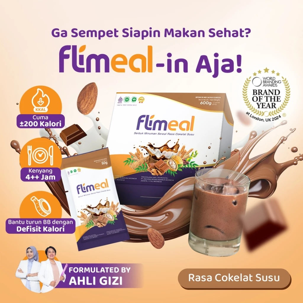FLIMEAL (Meal Replacement) Rasa Choco Milk/Strawberry 1 Box contain 12 sachet (SG)