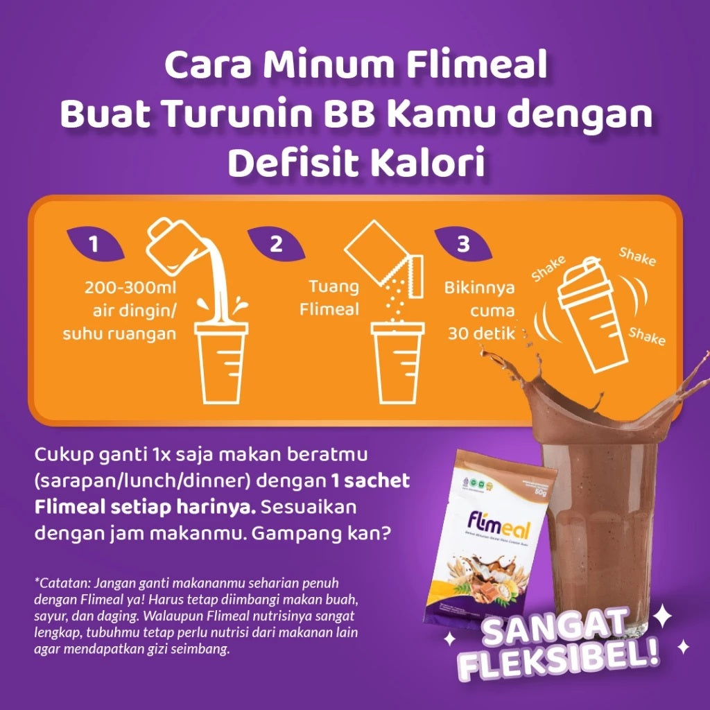 FLIMEAL (Meal Replacement) Rasa Choco Milk/Strawberry 1 Box contain 12 sachet (SG)