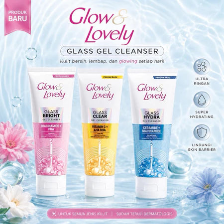 GLOW & LOVELY Gel Cleanser Glass Series 75gr | Facial Wash/Facial Foam 100gr & 50gr (SG)