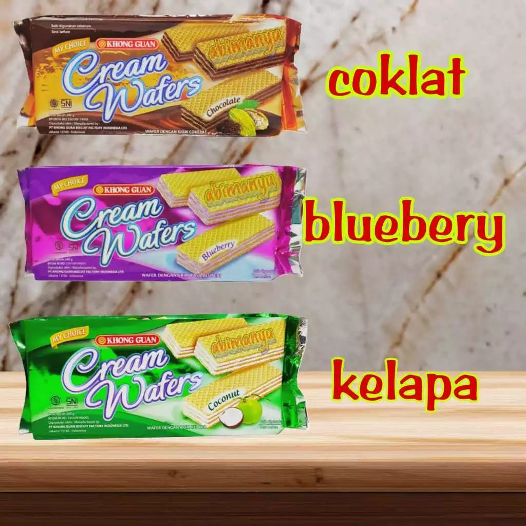 Khong Guan Cream Wafers Chocolate Bluebery Coconut Krim Wafer 240gr (SG)
