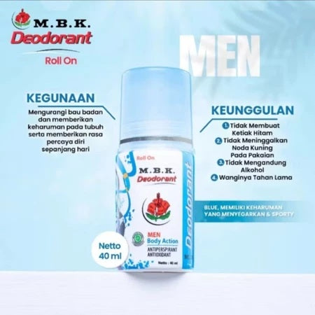 MBK Deodorant Roll On 40ML - Aroma Tahan Lama, Mengurangi Bau Badan, Cocok untuk Pria dan Wanita (SG)