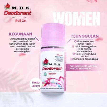 MBK Deodorant Roll On 40ML - Aroma Tahan Lama, Mengurangi Bau Badan, Cocok untuk Pria dan Wanita (SG)