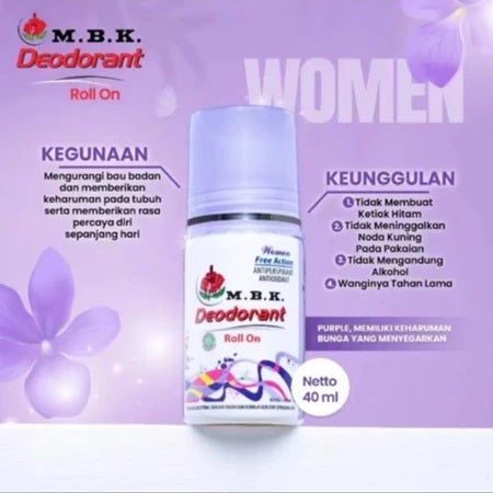 MBK Deodorant Roll On 40ML - Aroma Tahan Lama, Mengurangi Bau Badan, Cocok untuk Pria dan Wanita (SG)
