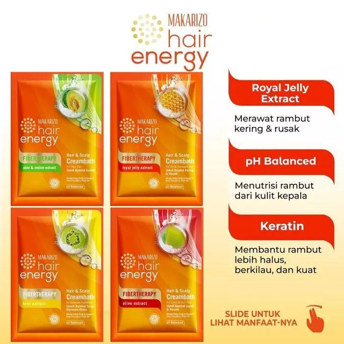 MAKARIZO SACHET Hair Energy Hair & Scalp Creambath Fibertherapy Sachet Masker Rambut | Krimbat Saset BUNDLE PER BOX (SG)