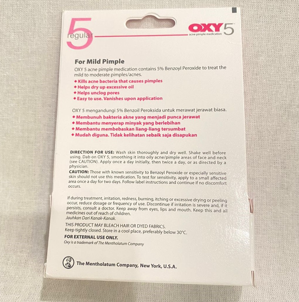 Acne Pimple Medication OXY 5 For Mid Pimple or OXY 10 For Stubborn Acne 10GR (SG)