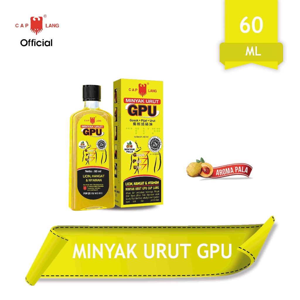 Cap Lang - Minyak GPU SEREH | PALA | JAHE 1 Bottle x 30mL | 60mL | 100mL- LINIMENT OIL (SG)