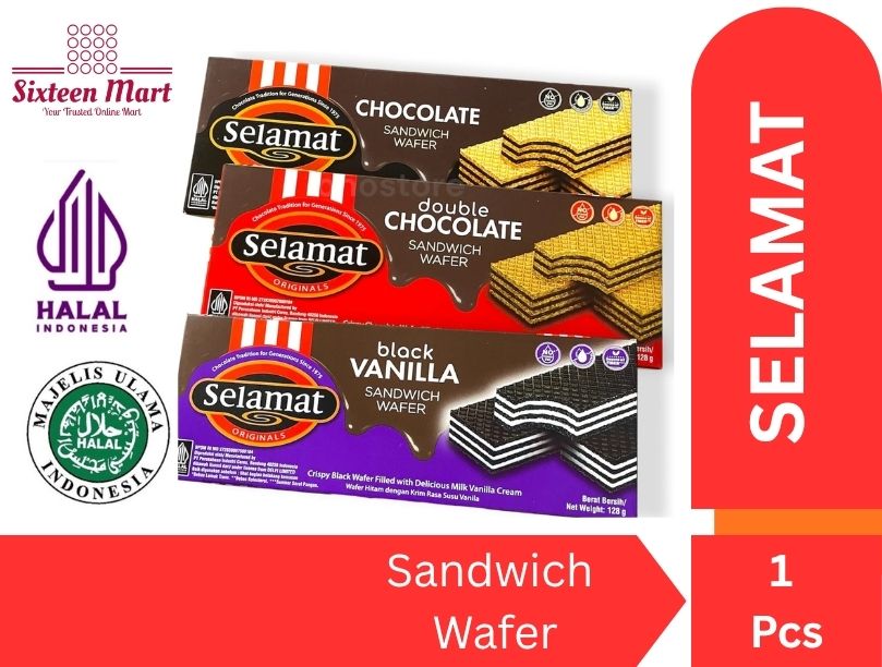 SELAMAT Sandwich Wafer 128 gram - Black Vanila/ Chocolate / Double Chocolate (SG)