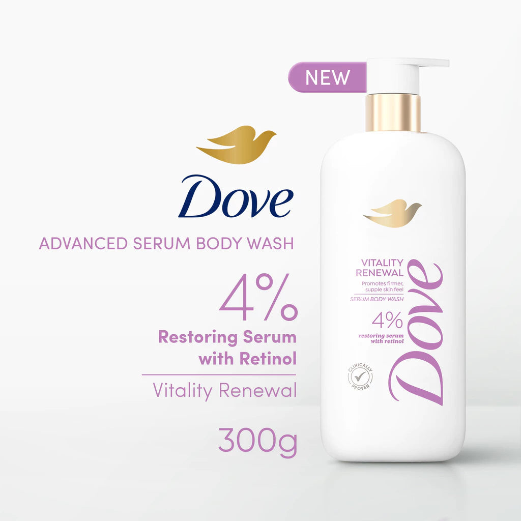 Dove Advance Serum Body Wash 300 g 4% Vitality Renewal | Acne Control | Even Tone Radiance | Glow Recharge (SG)
