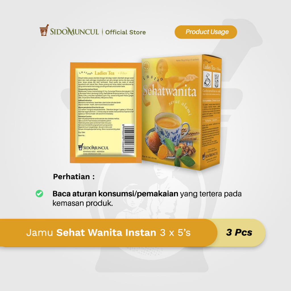 SIDOMUNCUL, BUNDLE Jamu Instan Sehat Wanita, 3 Packs x 5 sachet x 14 g per box - Daya Tahan & Peredaran Darah Lancar (SG)