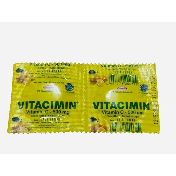 VITACIMIN VITAMIN C-500MG TABLET HISAP RASA FRESH LEMON STRIP ISI 2 PCS (SG)