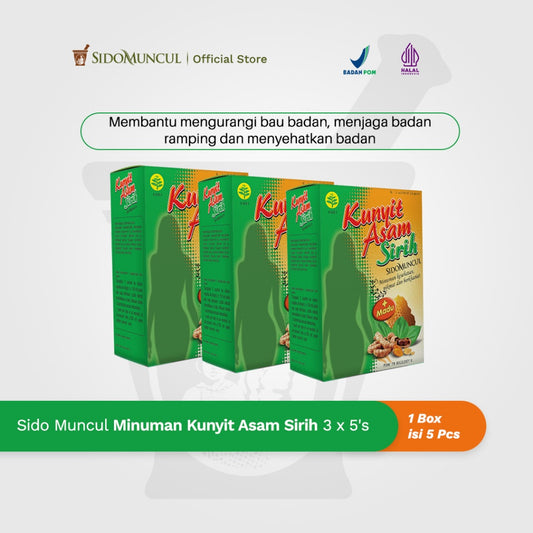 SIDOMUNCUL Minuman Kunyit Asam Sirih - BUNDLE of 3 boxes x 5 sachet x 25 g per box - Mengurangi Bau Badan (SG)