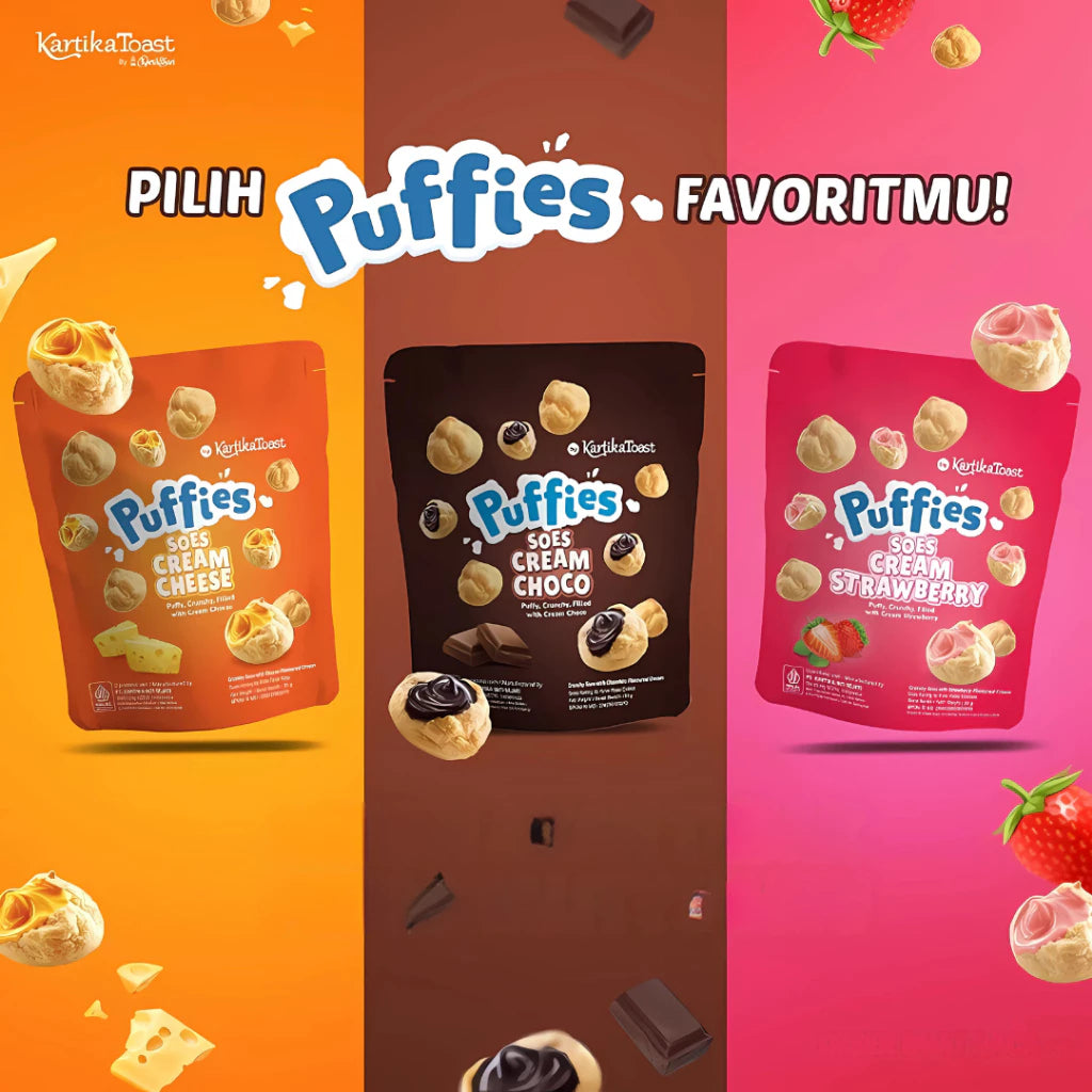 Kartika Toast Puffies Soes Cream Cheese OR Choco OR Strawberry Crispy Puff Chocolate (SG)
