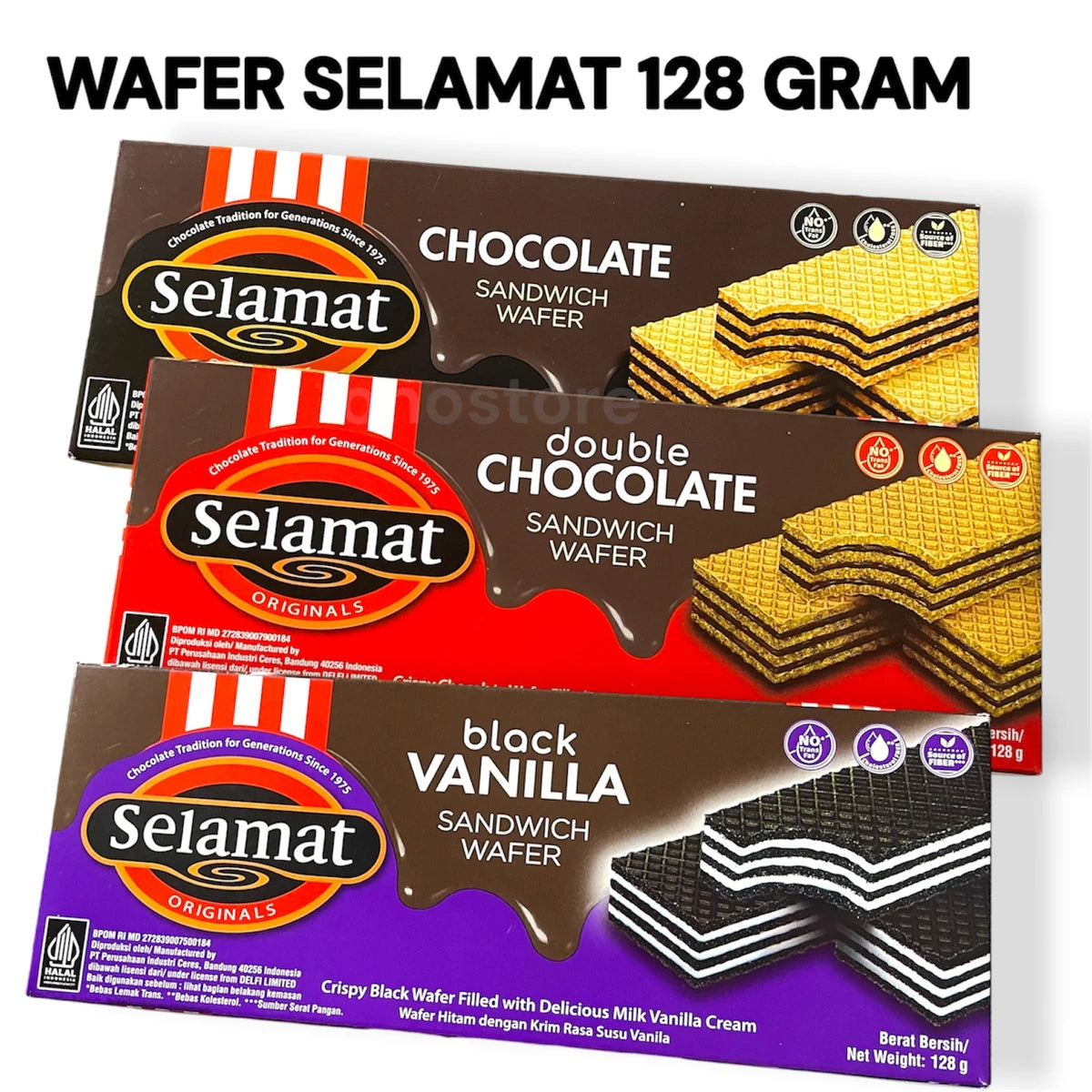 SELAMAT Sandwich Wafer 128 gram - Black Vanila/ Chocolate / Double Chocolate (SG)