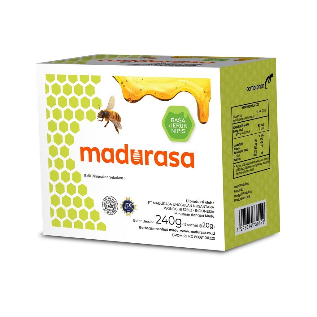 Madurasa Beverages of Honey Original or Lime Flavour 1 box with 12 sachets x 25 gram (SG)