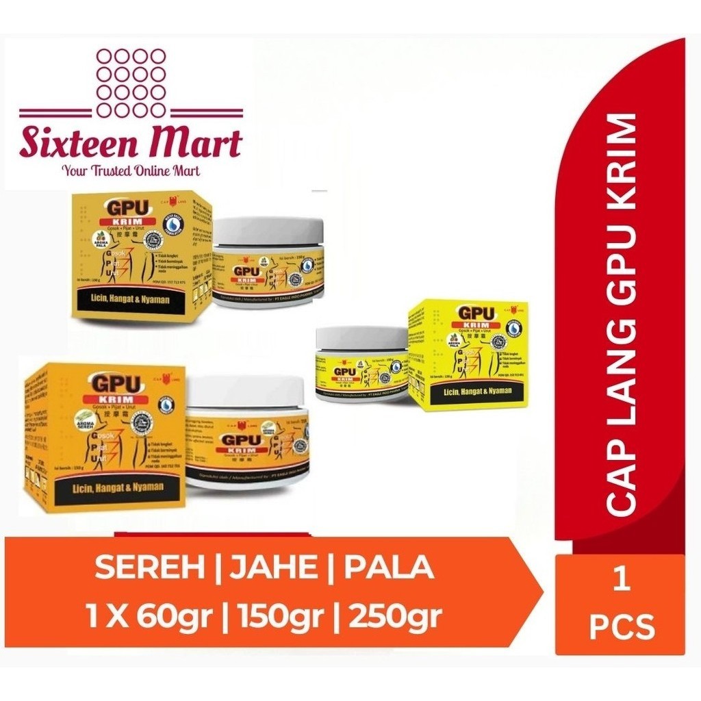 Cap Lang - GPU KRIM SEREH | PALA | JAHE 1x 60GR | 150GR | 250GR - Relieve Scuache, Joint Pain, Back Pain (SG)