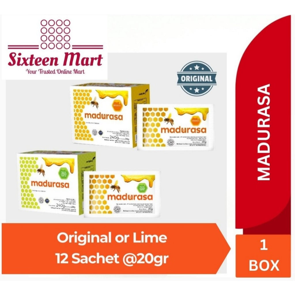 Madurasa Beverages of Honey Original or Lime Flavour 1 box with 12 sachets x 25 gram (SG)